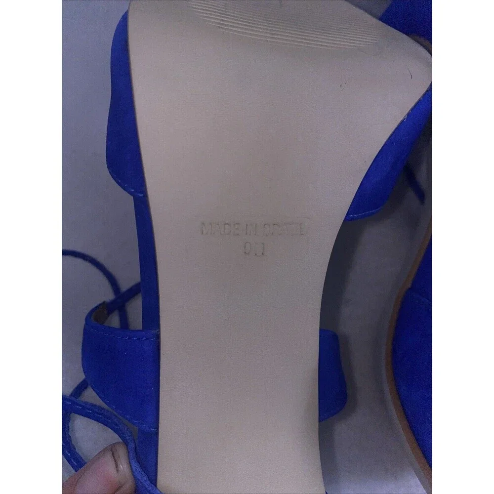 Steve Madden lace up leg heels shoes Raela Blue Suede Leather Point Womens 9M